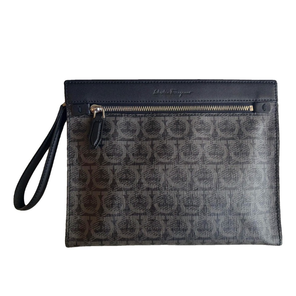 Salvatore Ferragamo Monogram Black and Gray Pouch